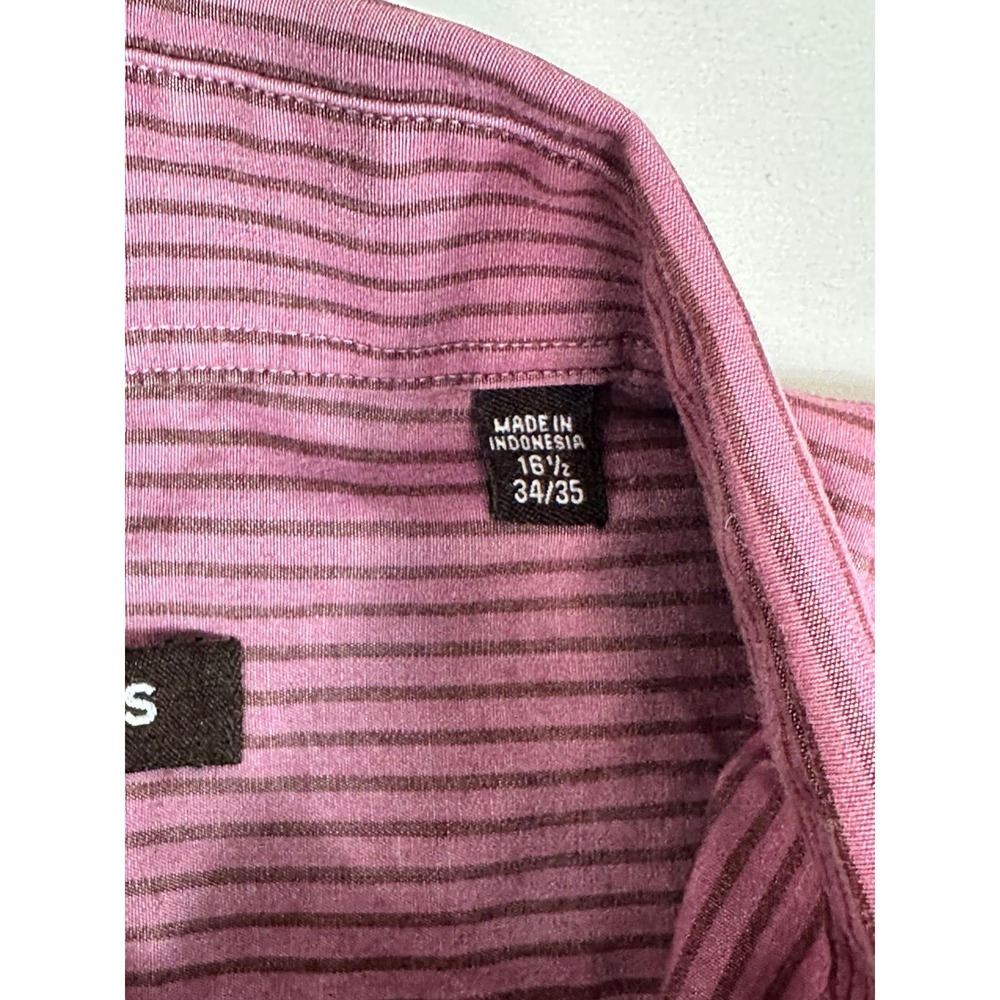 Michael Kors Button Down Men's Striped Long Sleeve Shirt Maroon‎ 16.5 34/35 - Picture 6 of 8